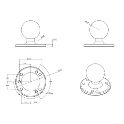 RAM® C Size Round Plate with 1.5" Ball
