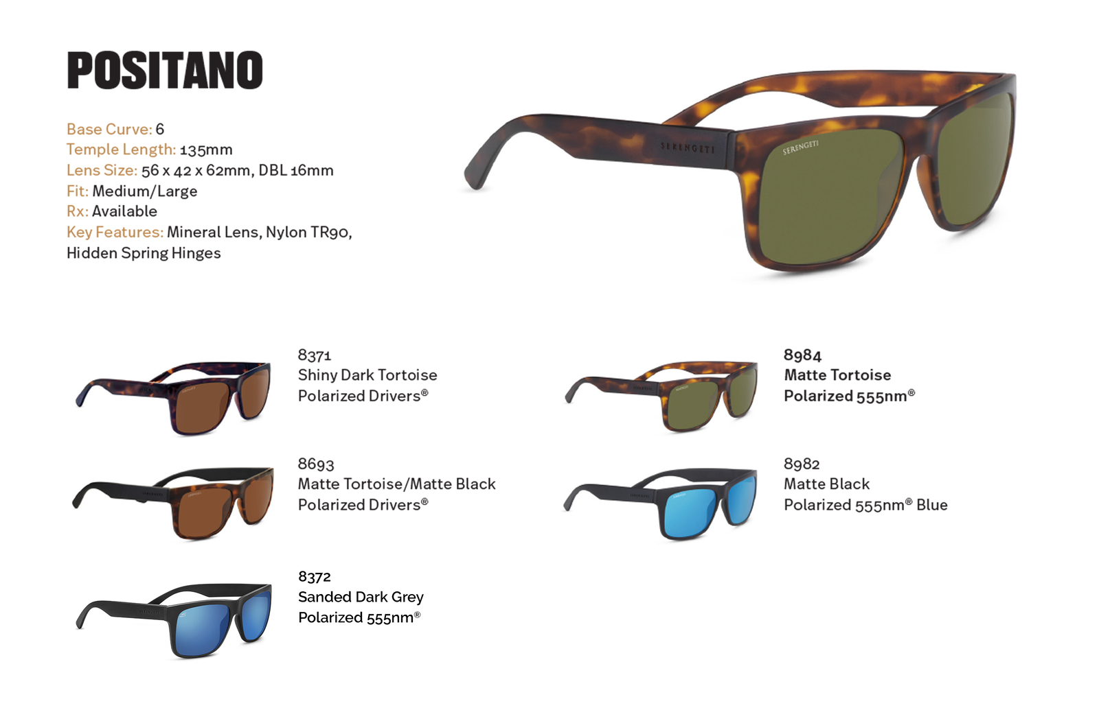 Polarized Drivers Gold Sanded Dark Tortoise Serengeti Positano Classic Nylon Sunglasses