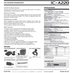 Icom IC-A220 Airband VHF Panel Mount Transceiver 7 Watt (PEP) Non TSO Version