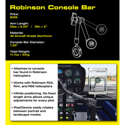 MyGoFlight Sport Mount - Robinson Helicopter Console Bar Mount 1 1/8"