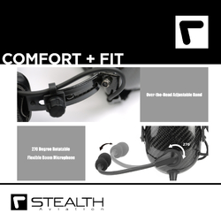 Stealth FAH 900H Carbon Fibre Aviation Headset - Coiled Cord - U-174 Helicopter Plug
