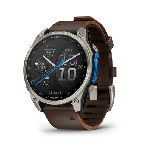 Garmin D2 Mach 2 Aviator Smartwatch, 47mm Bare Titanium with Leather Band