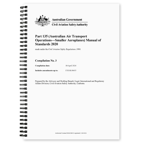 CASA Part 135 MOS (Australian Air Transport Operations - Smaller Aeroplanes) Manual of Standards 2020 - Effective 2nd December 2021
