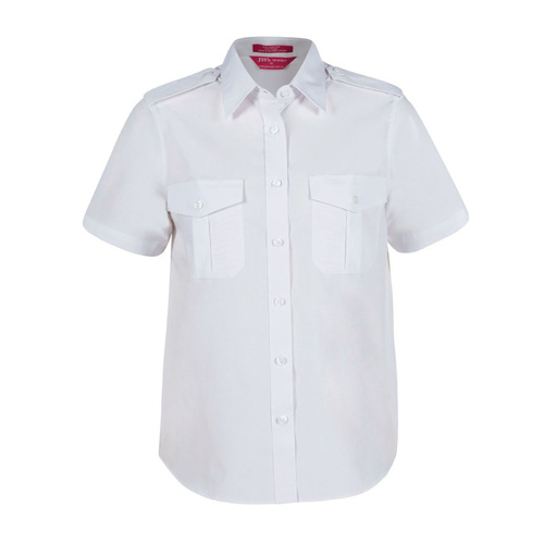 JB's Wear White Ladies Epaulette Shirt - Short Sleeve